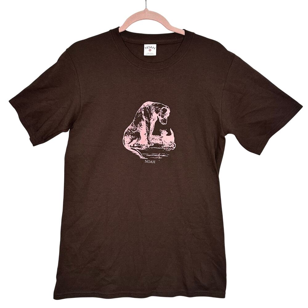 Noah NY Peace Tee Shirt Brown Kitten Dog Graphic 100% Cotton Size Small Trendy
